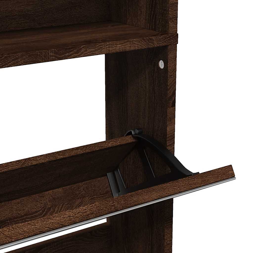 Armoire à chaussures miroir 4 niveaux chêne marron 63x17x134 cm - XIOS
