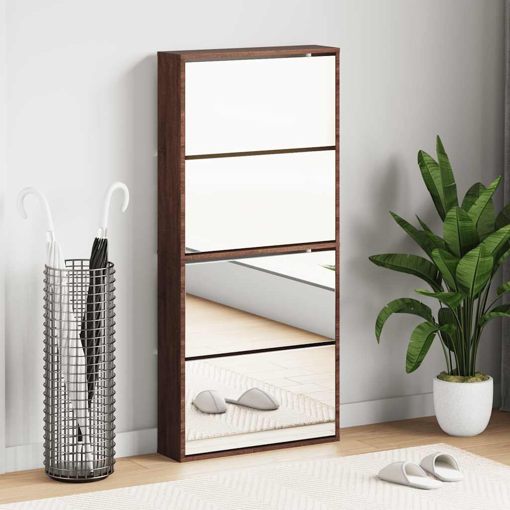 Armoire à chaussures miroir 4 niveaux chêne marron 63x17x134 cm - XIOS
