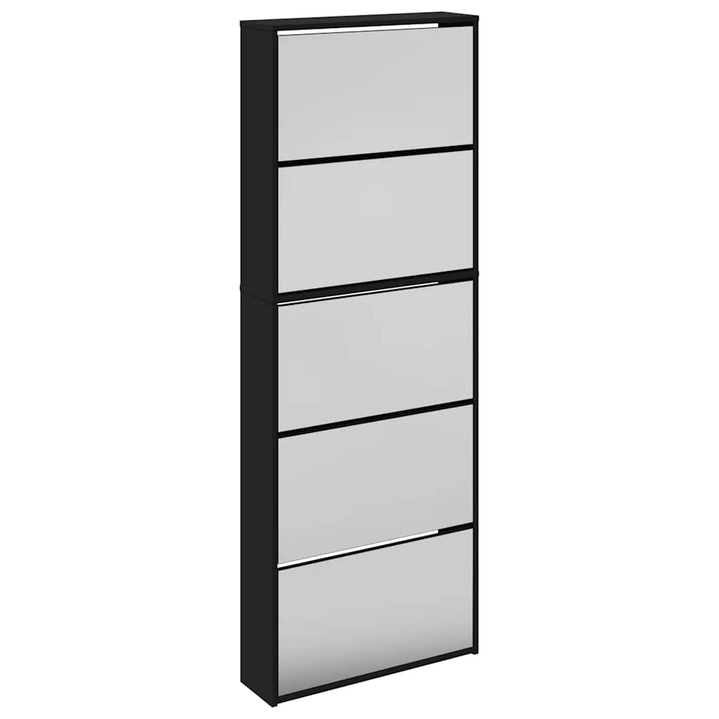 Armoire à chaussures avec miroir 5 niveaux noir 63x17x169,5 cm - XIOS