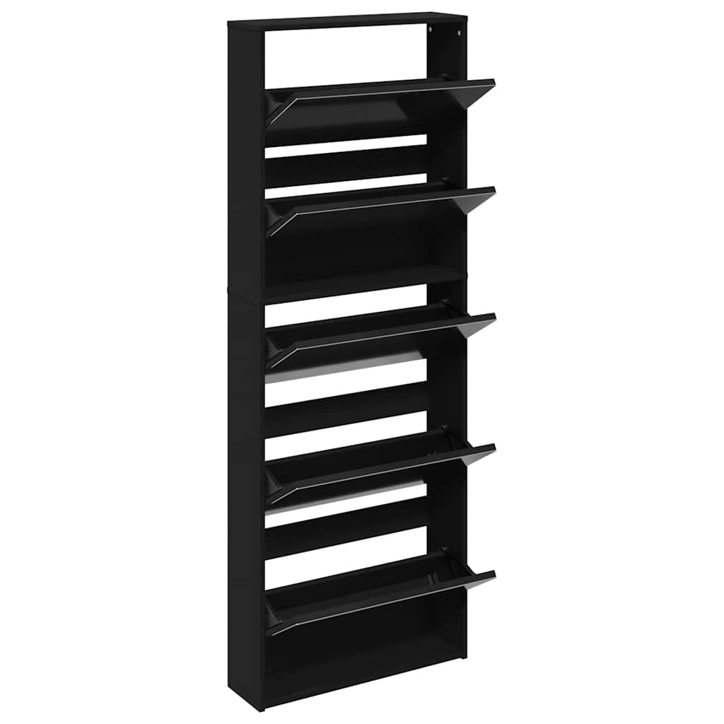 Armoire à chaussures avec miroir 5 niveaux noir 63x17x169,5 cm - XIOS
