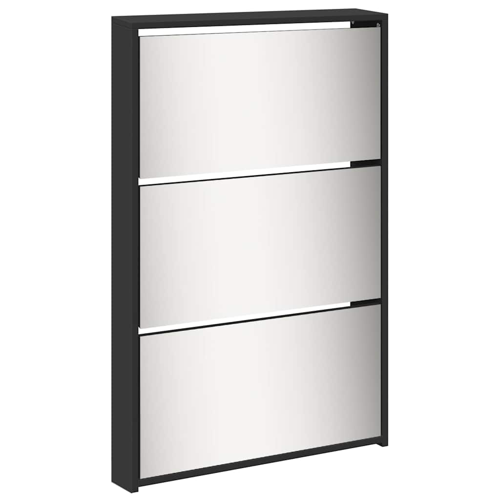 Armoire à chaussures avec miroir 5 niveaux noir 63x17x169,5 cm - XIOS