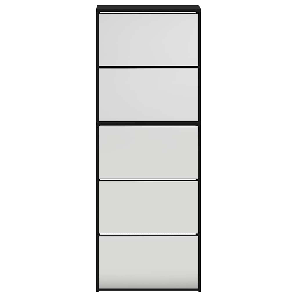 Armoire à chaussures avec miroir 5 niveaux noir 63x17x169,5 cm - XIOS