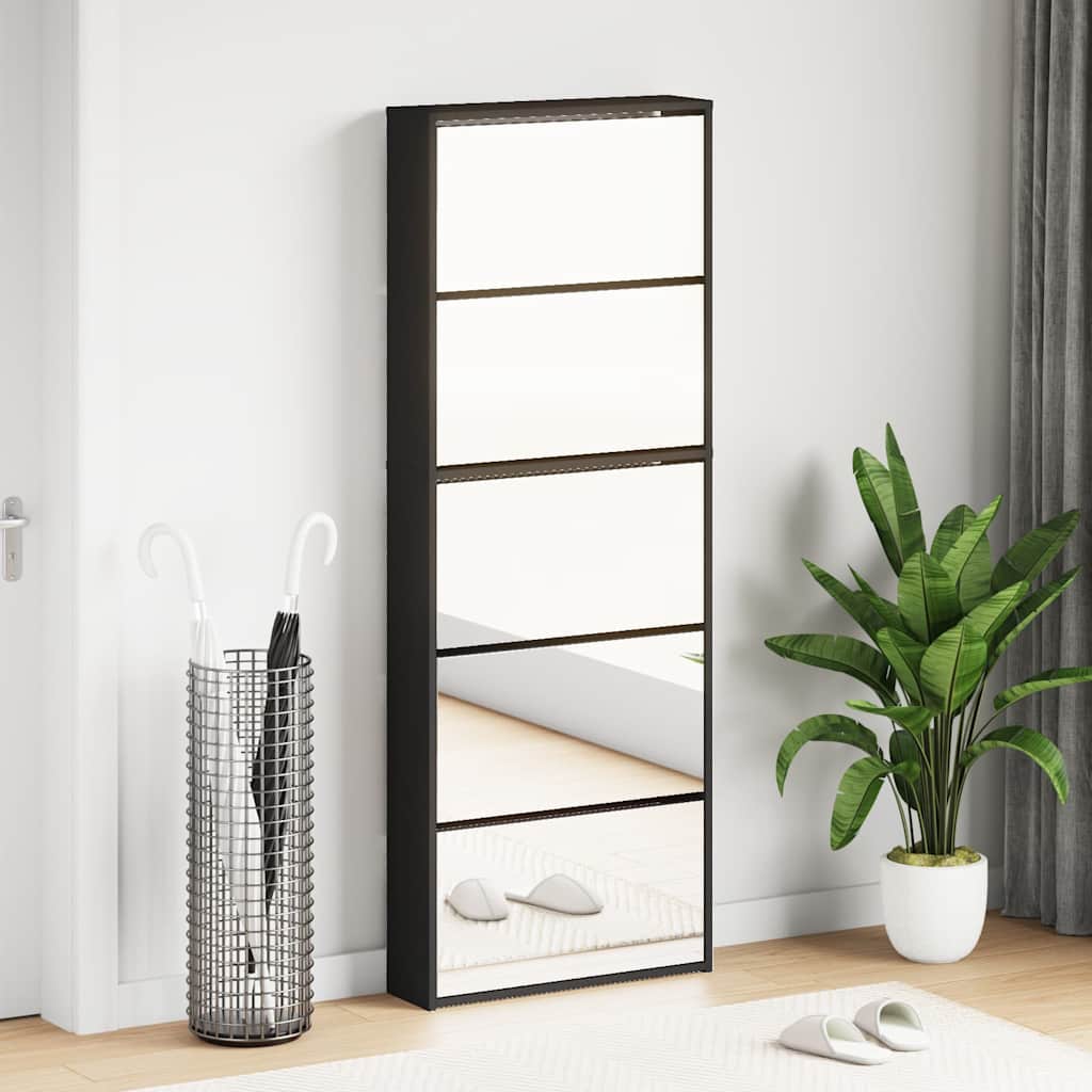 Armoire à chaussures avec miroir 5 niveaux noir 63x17x169,5 cm - XIOS