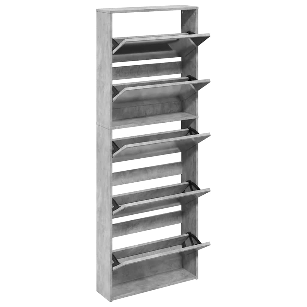 Armoire à chaussures miroir 5 niveaux gris béton 63x17x169,5 cm - XIOS