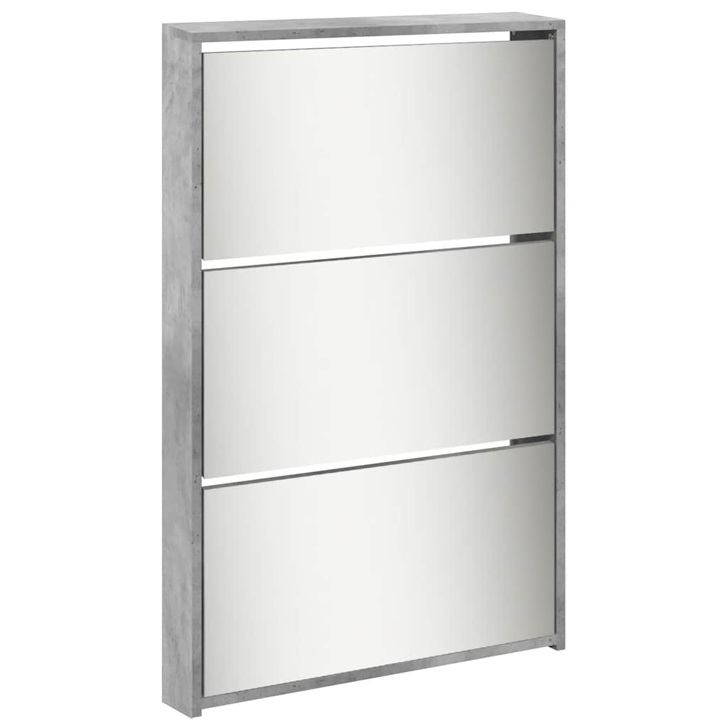 Armoire à chaussures miroir 5 niveaux gris béton 63x17x169,5 cm - XIOS