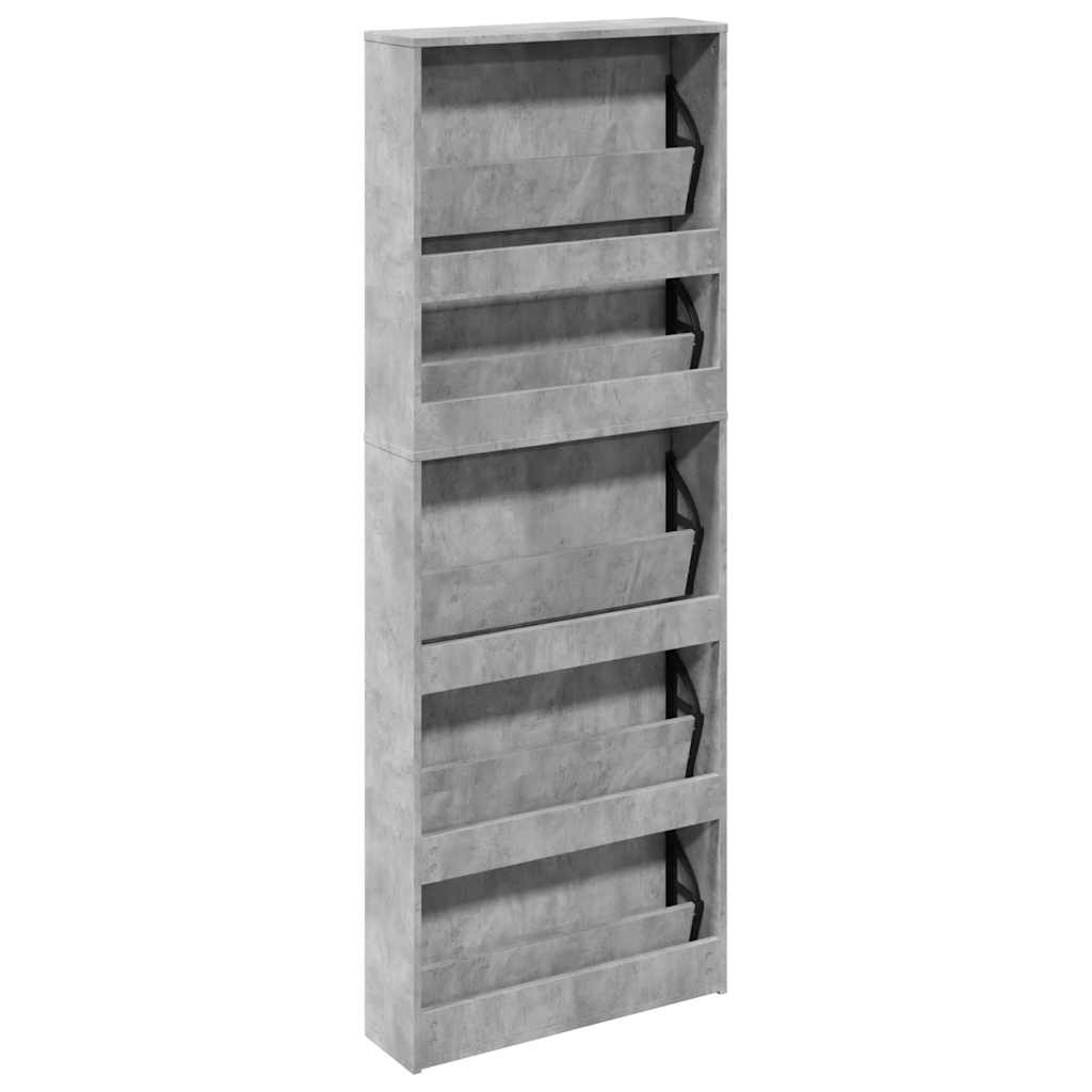 Armoire à chaussures miroir 5 niveaux gris béton 63x17x169,5 cm - XIOS