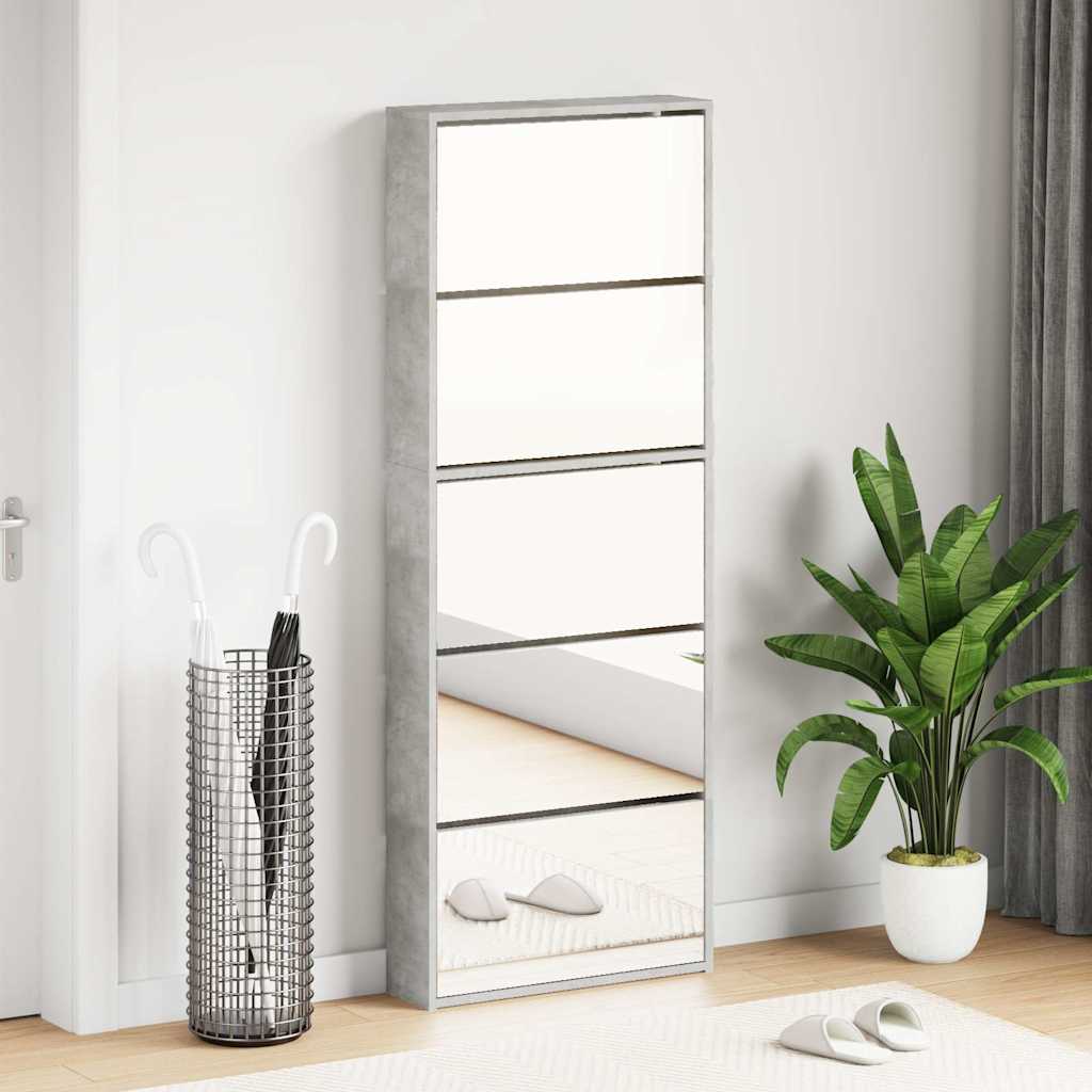 Armoire à chaussures miroir 5 niveaux gris béton 63x17x169,5 cm - XIOS