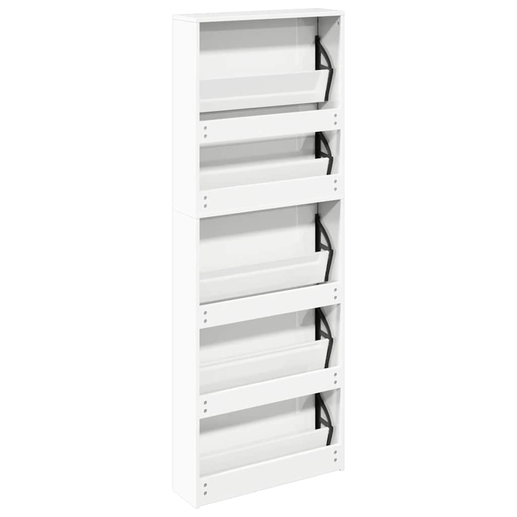 Armoire chaussures miroir 5niveaux blanc brillant 63x17x169,5cm - XIOS