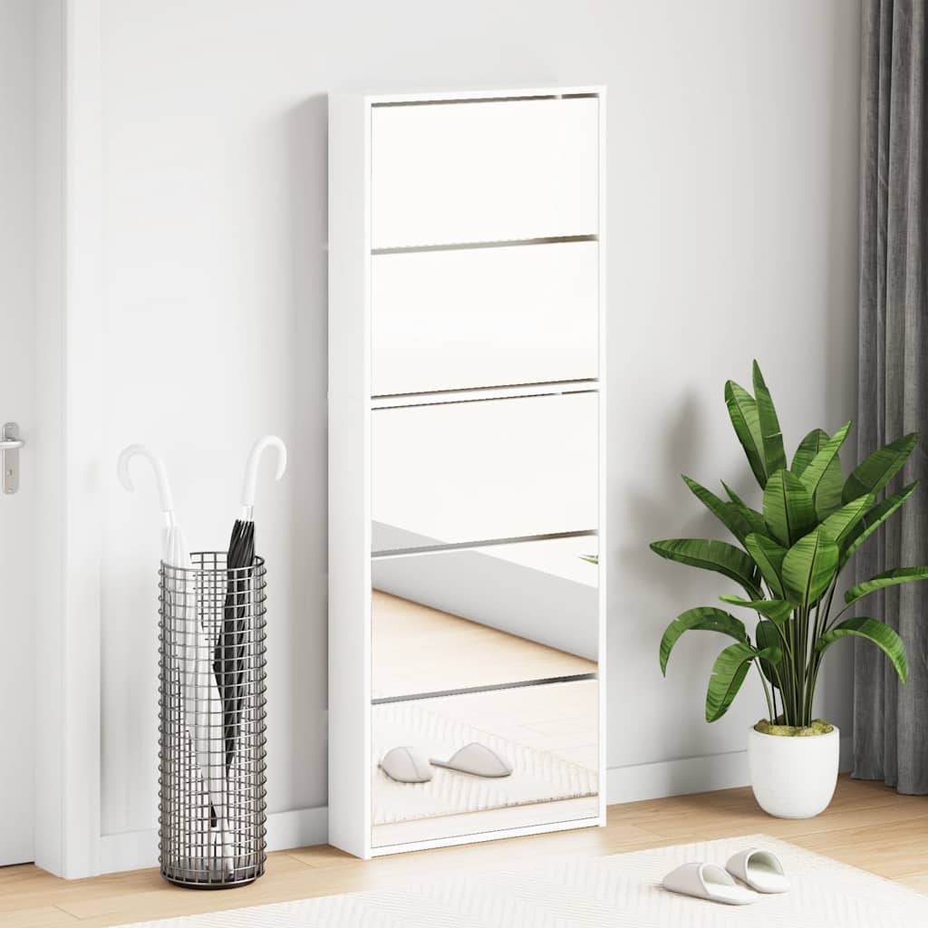 Armoire chaussures miroir 5niveaux blanc brillant 63x17x169,5cm - XIOS