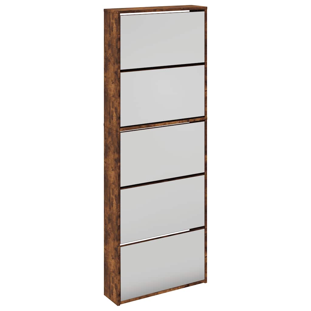 Armoire à chaussures miroir 5 niveaux chêne fumé 63x17x169,5 cm - XIOS