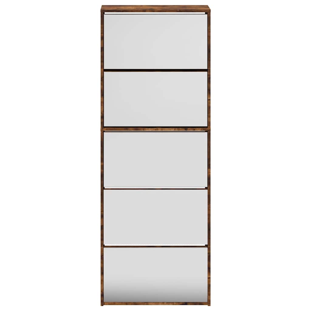 Armoire à chaussures miroir 5 niveaux chêne fumé 63x17x169,5 cm - XIOS