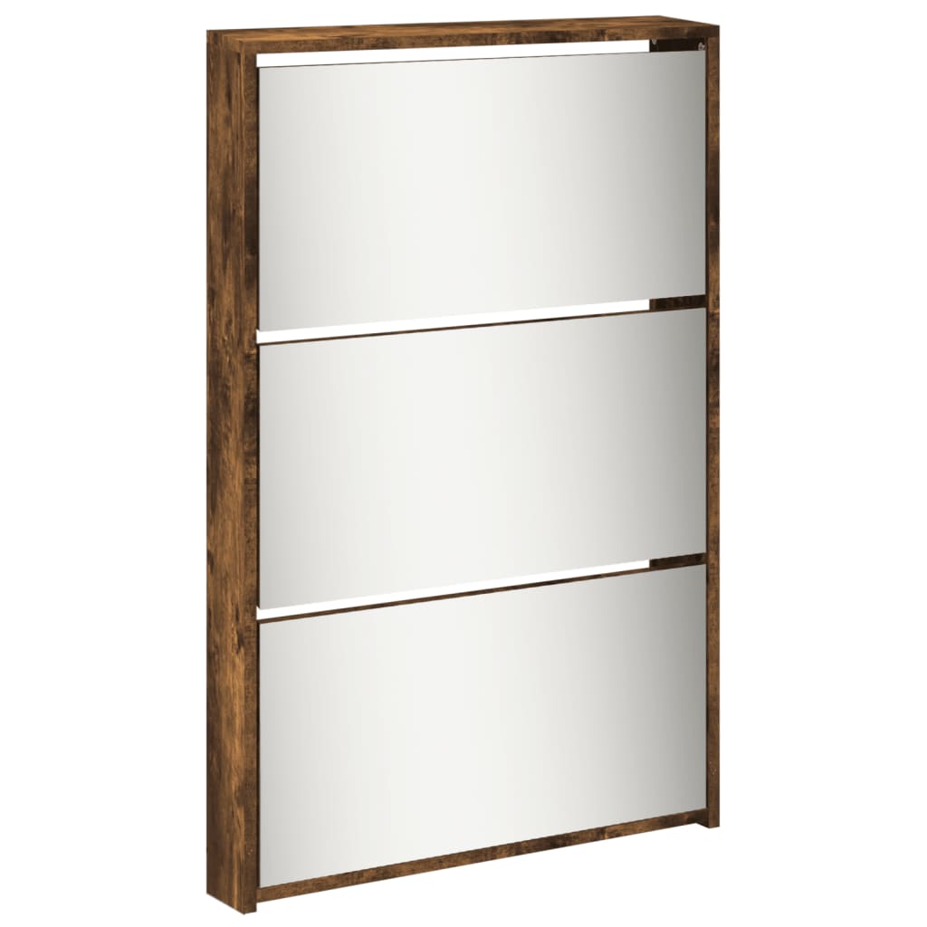 Armoire à chaussures miroir 5 niveaux chêne fumé 63x17x169,5 cm - XIOS