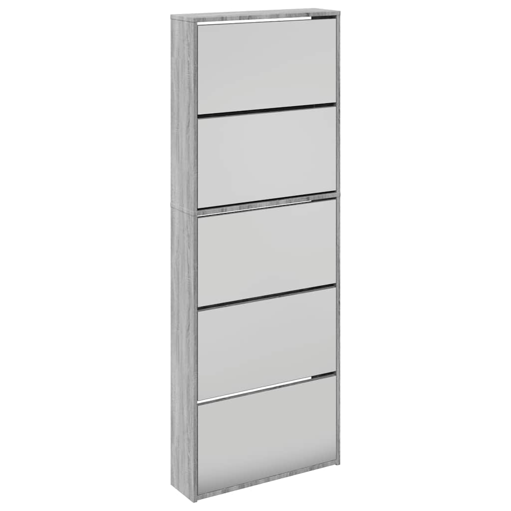 Armoire à chaussures miroir 5 niveaux sonoma gris 63x17x169,5cm