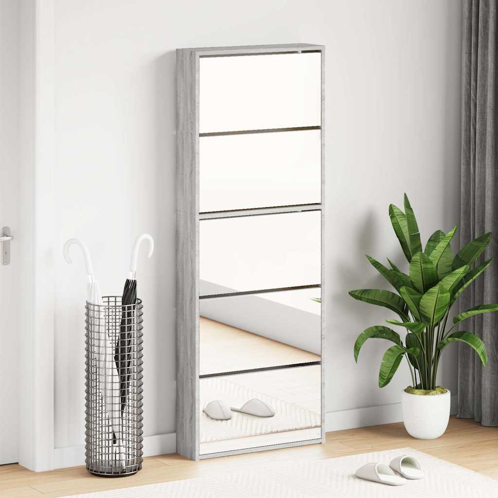 Armoire à chaussures miroir 5 niveaux sonoma gris 63x17x169,5cm