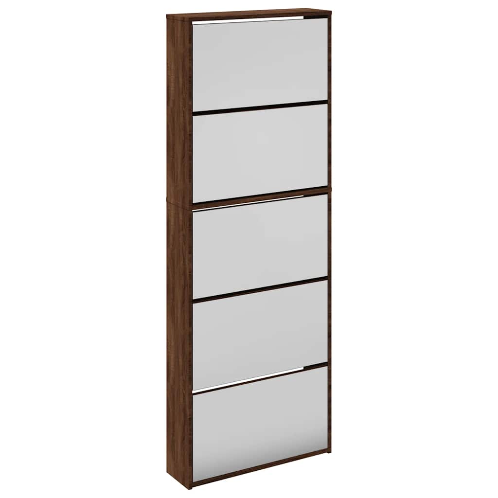 Armoire à chaussures miroir 5niveaux Chêne marron 63x17x169,5cm - XIOS