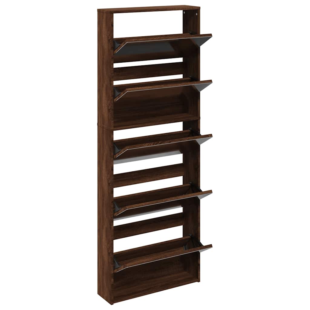 Armoire à chaussures miroir 5niveaux Chêne marron 63x17x169,5cm - XIOS