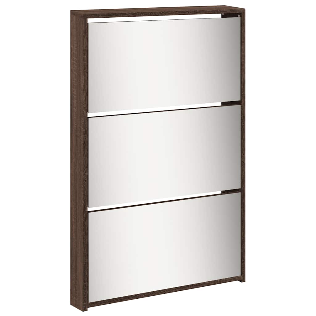 Armoire à chaussures miroir 5niveaux Chêne marron 63x17x169,5cm - XIOS