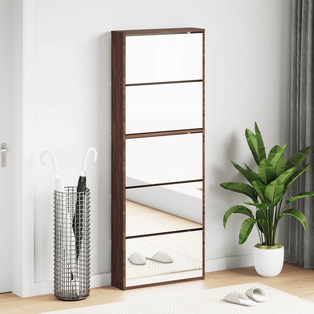Armoire à chaussures miroir 5niveaux Chêne marron 63x17x169,5cm - XIOS