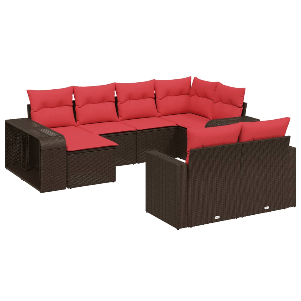 Ensemble de canapé de jardin 10 pcs avec coussins marron résine tressée