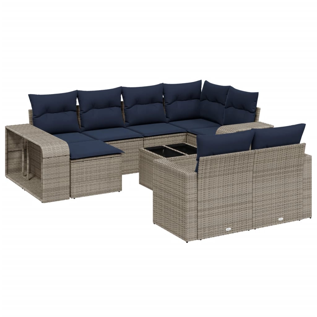 Ensemble de canapé de jardin 11 pcs avec coussins gris résine tressée
