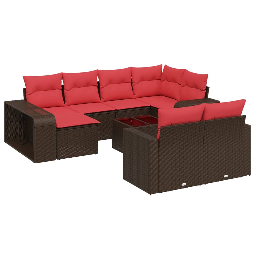 Ensemble de canapé de jardin 11 pcs avec coussins marron résine tressée