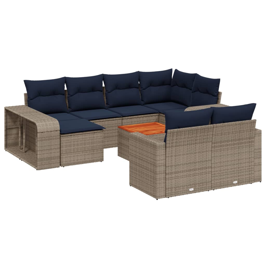 Ensemble de canapé de jardin 11 pcs avec coussins gris résine tressée