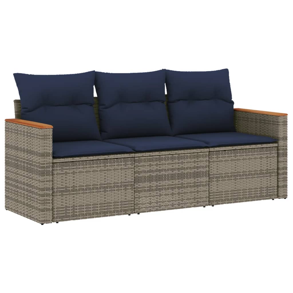Ensemble de canapé de jardin 3 pcs avec coussins gris résine tressée