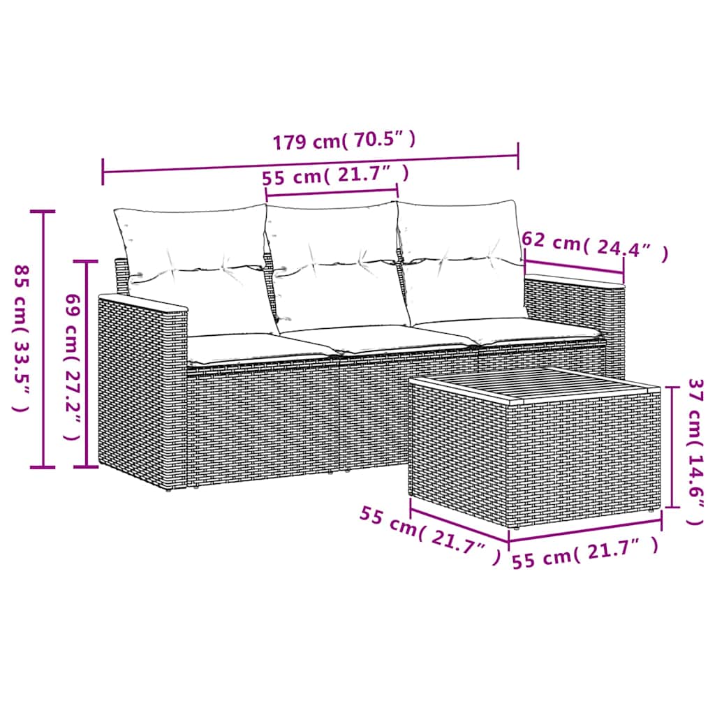 Ensemble de canapé de jardin 4 pcs avec coussins noir résine tressée