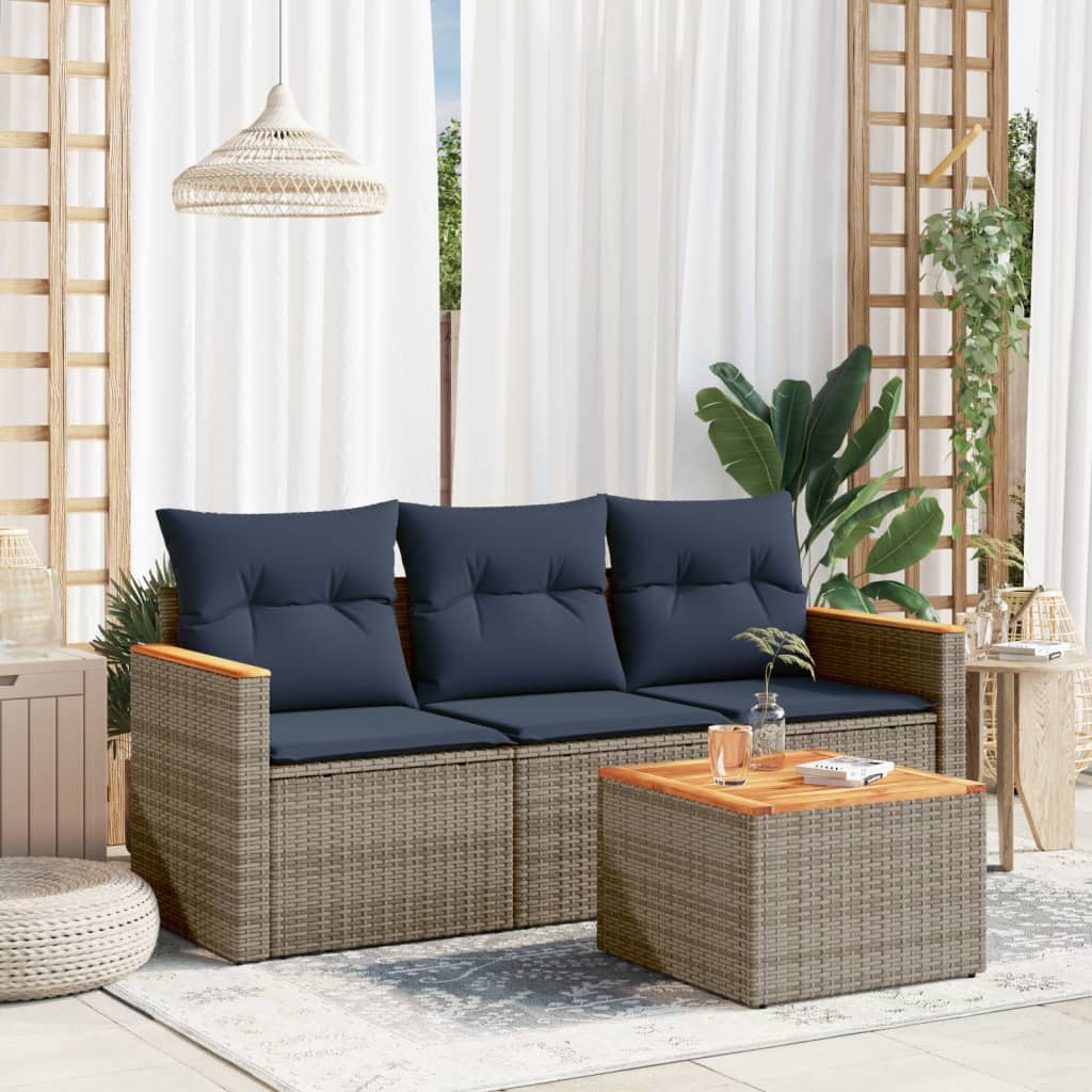 Ensemble de canapé de jardin 4 pcs avec coussins gris résine tressée