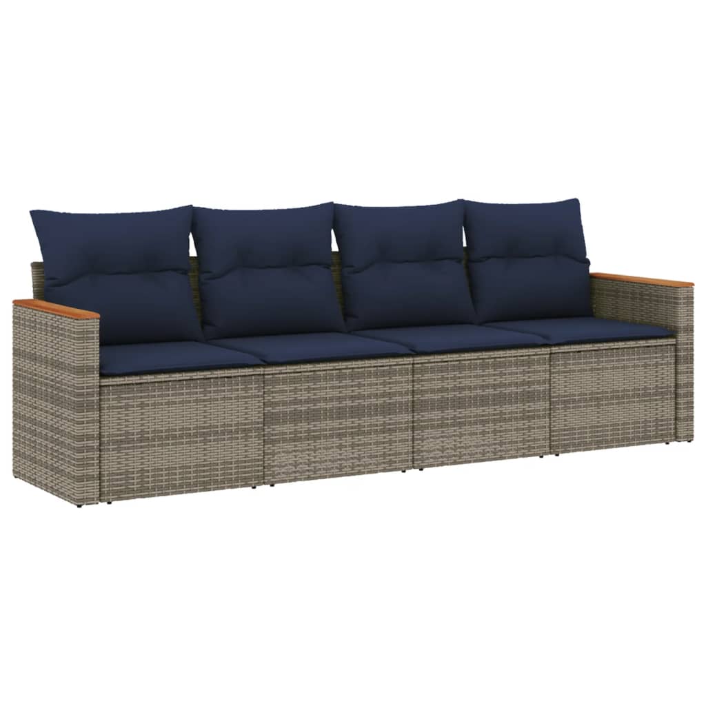 Ensemble de canapé de jardin 4 pcs avec coussins gris résine tressée