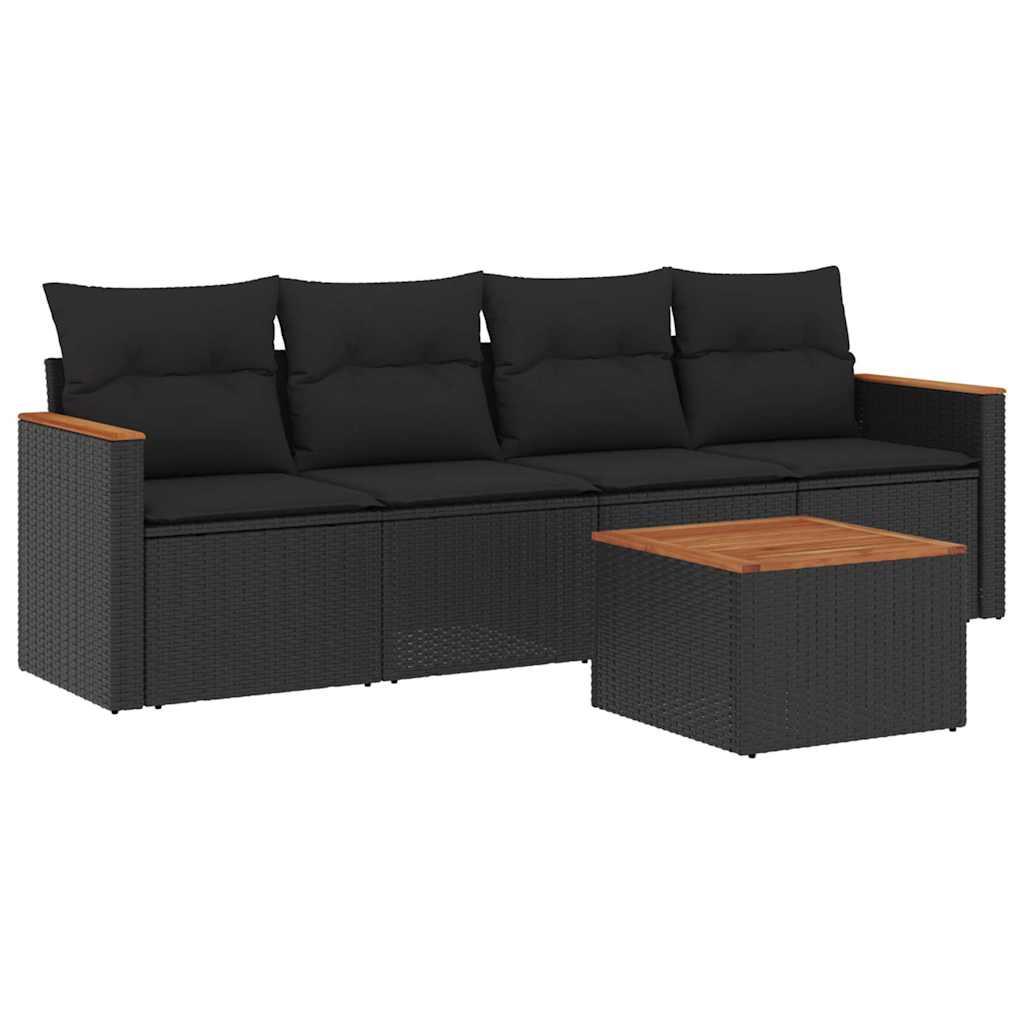Salon de jardin 5 pcs avec coussins noir résine tressée