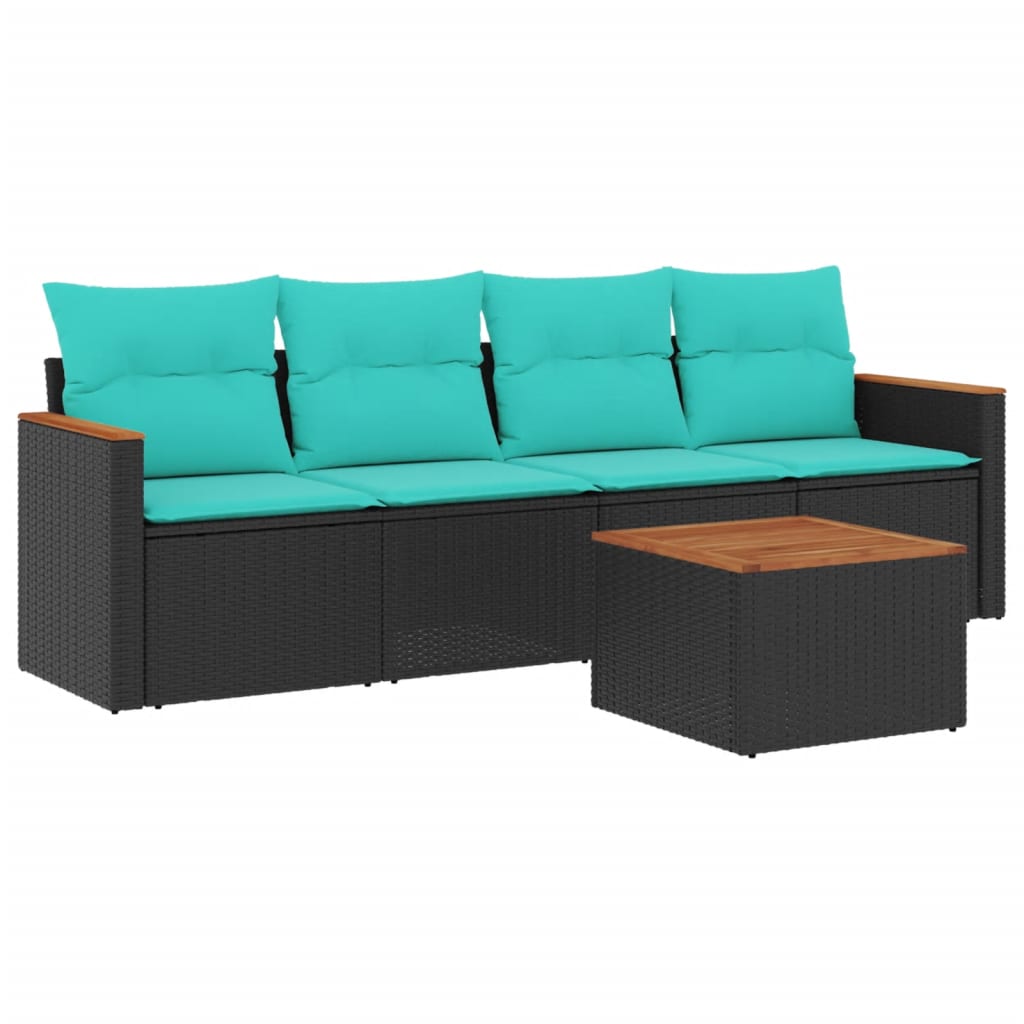 Ensemble de canapé de jardin 5 pcs avec coussins noir résine tressée