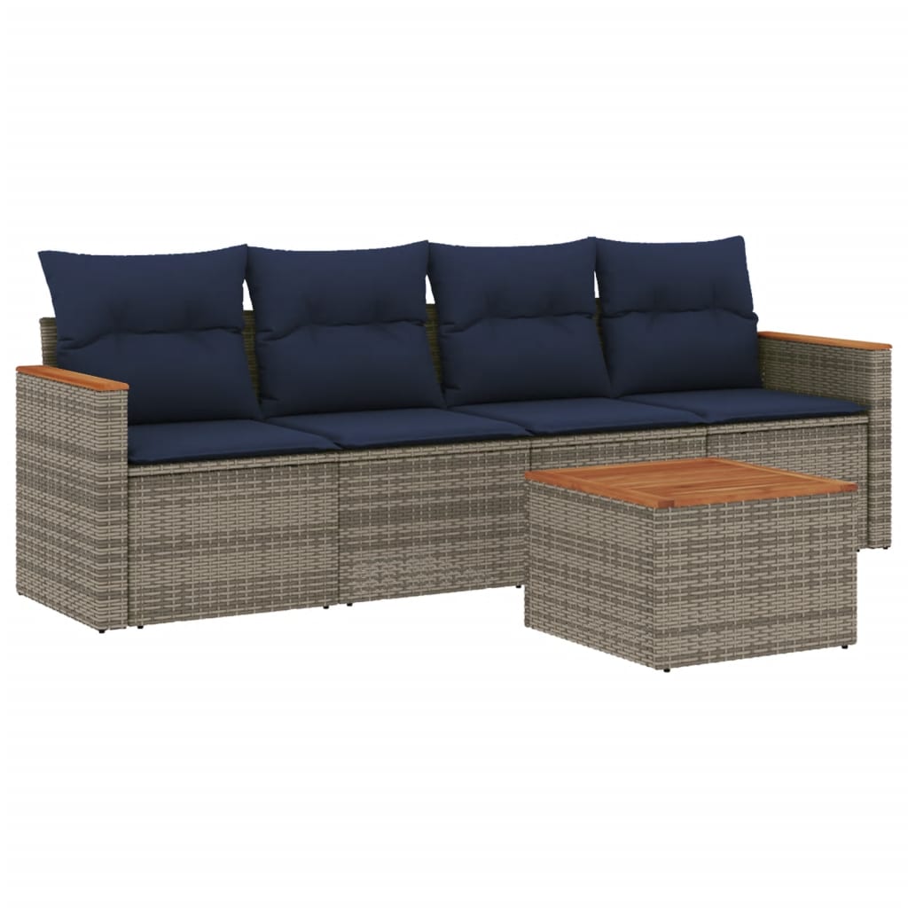 Ensemble de canapé de jardin 5 pcs avec coussins gris résine tressée