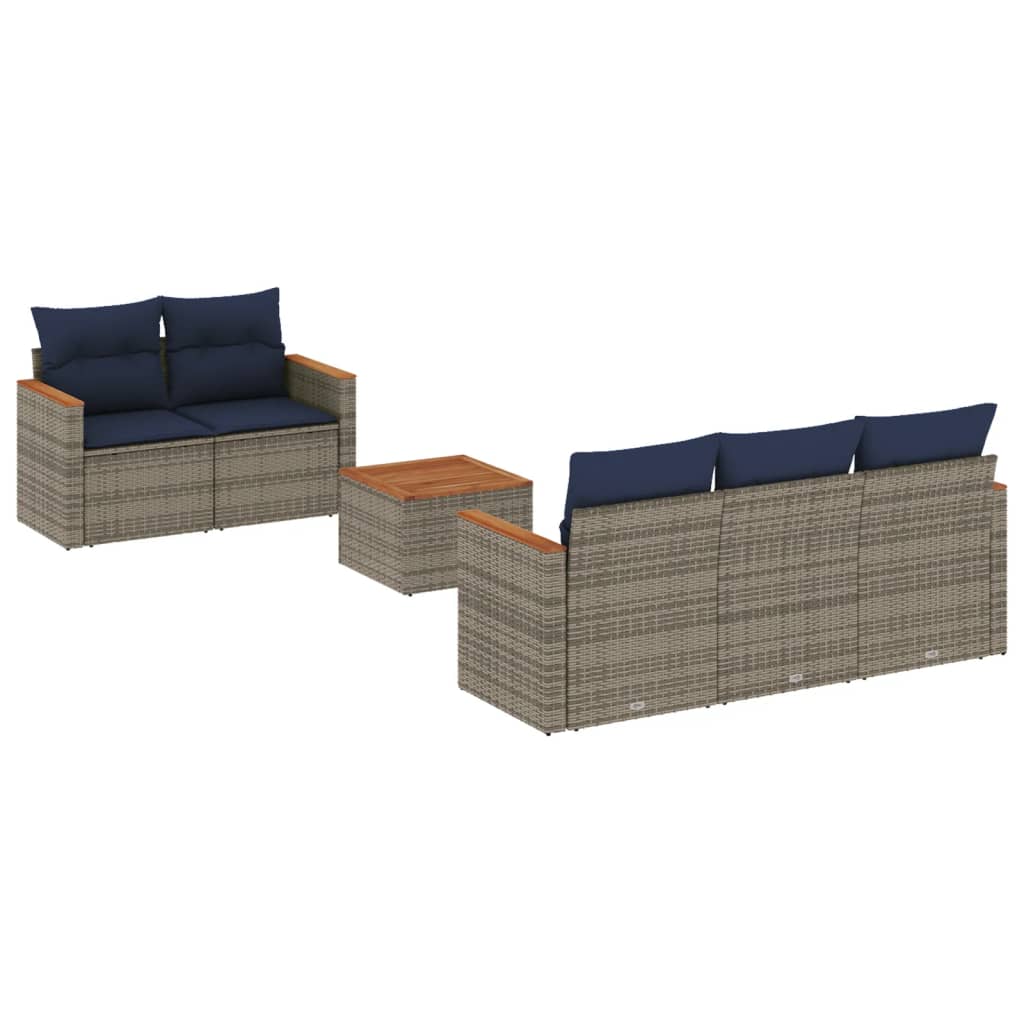 Ensemble de canapé de jardin 6 pcs avec coussins gris résine tressée