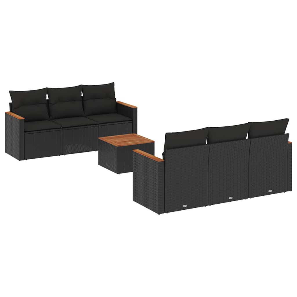 Salon de jardin 7 pcs avec coussins noir résine tressée