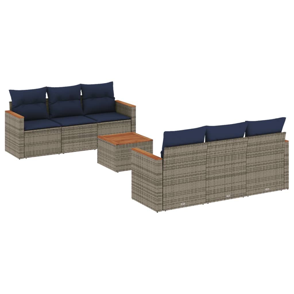 Ensemble de canapé de jardin 7 pcs avec coussins gris résine tressée
