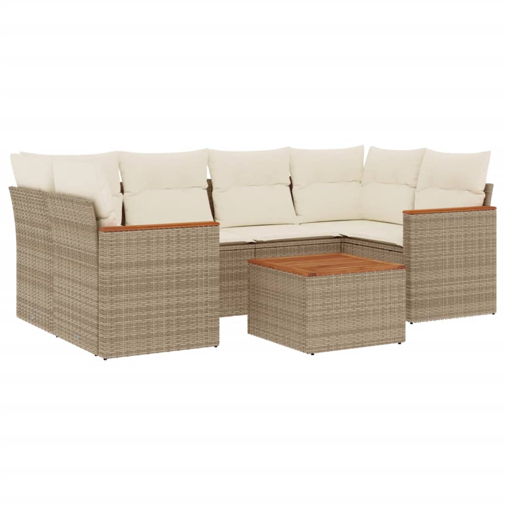 Salon de jardin avec coussins 7 pcs beige résine tressée