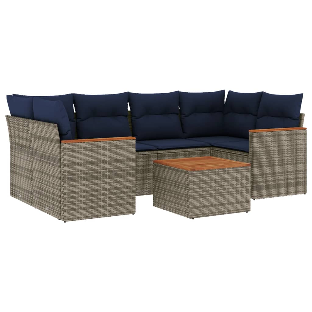 Ensemble de canapé de jardin 7 pcs avec coussins gris résine tressée