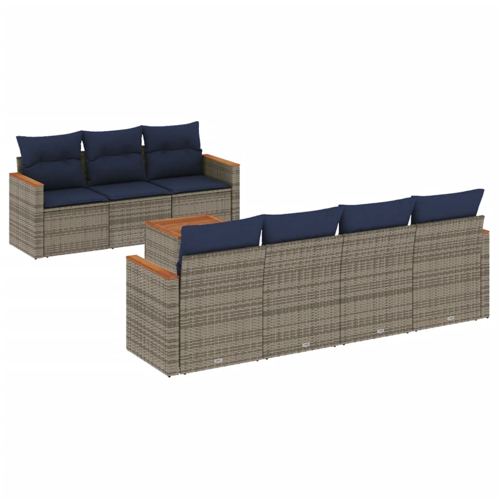 Ensemble de canapé de jardin 8 pcs avec coussins gris résine tressée