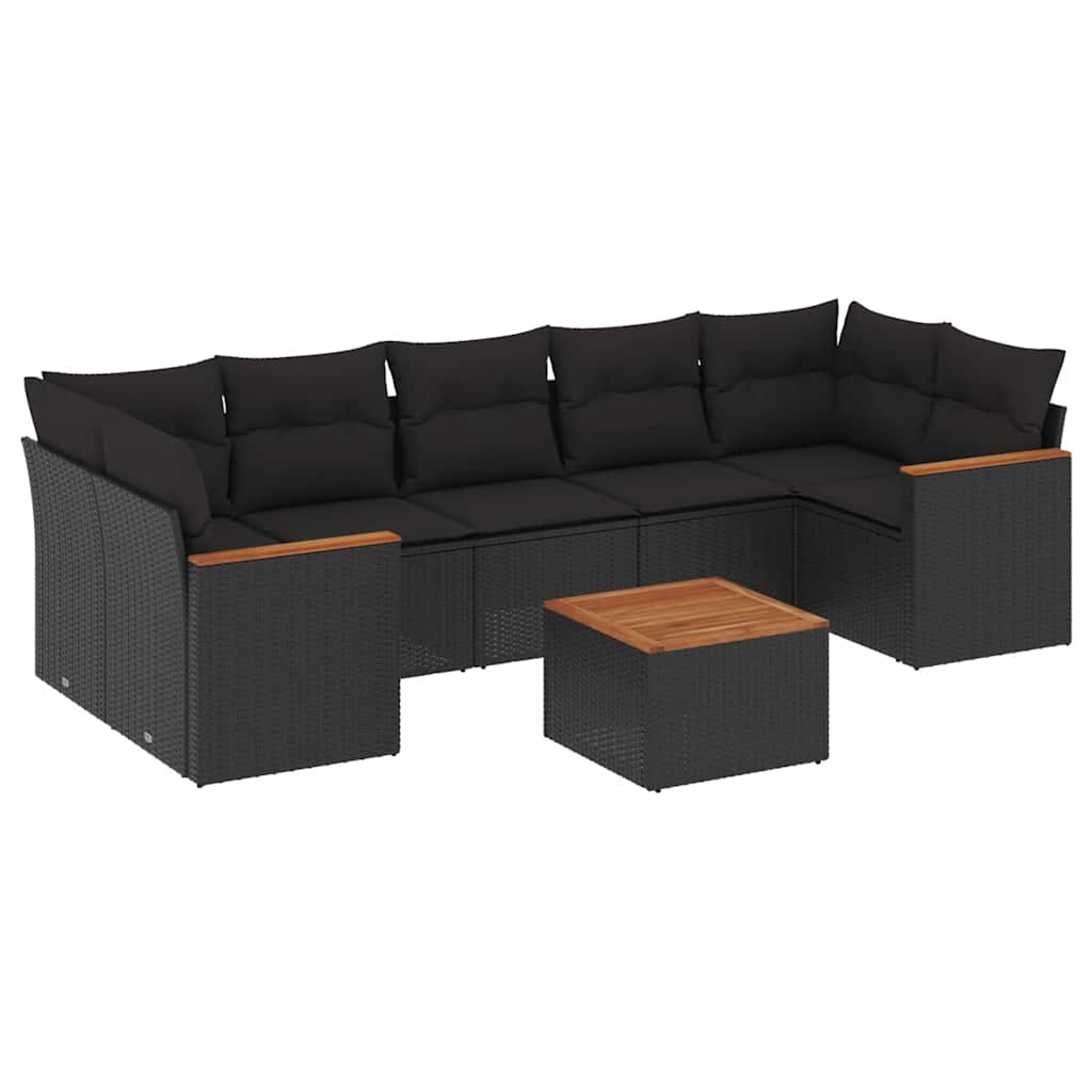 Salon de jardin 8 pcs avec coussins noir résine tressée