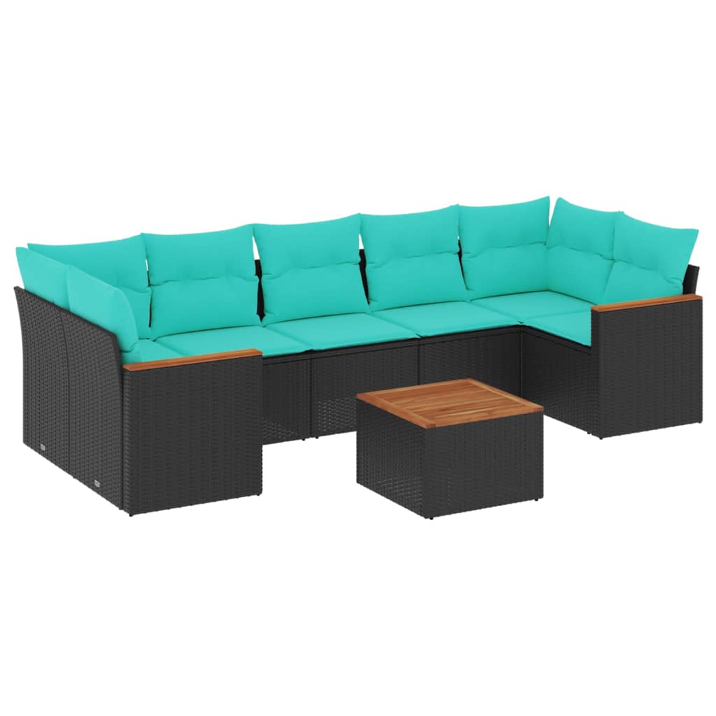 Ensemble de canapé de jardin 8 pcs avec coussins noir résine tressée