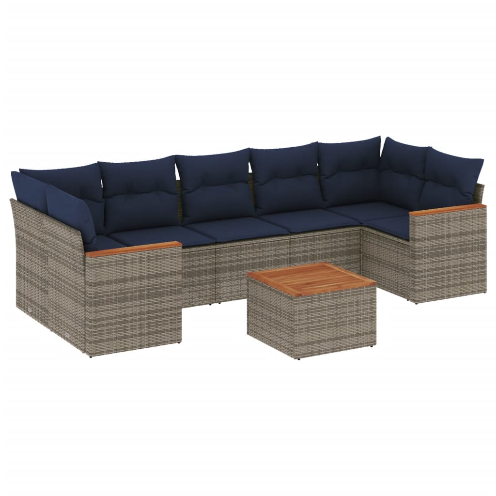 Ensemble de canapé de jardin 8 pcs avec coussins gris résine tressée