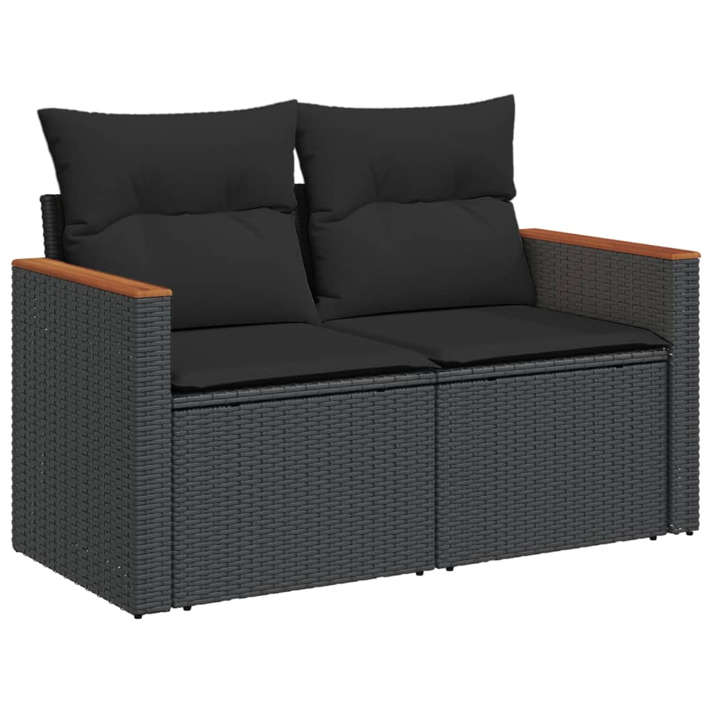 Salon de jardin 9 pcs avec coussins noir résine tressée