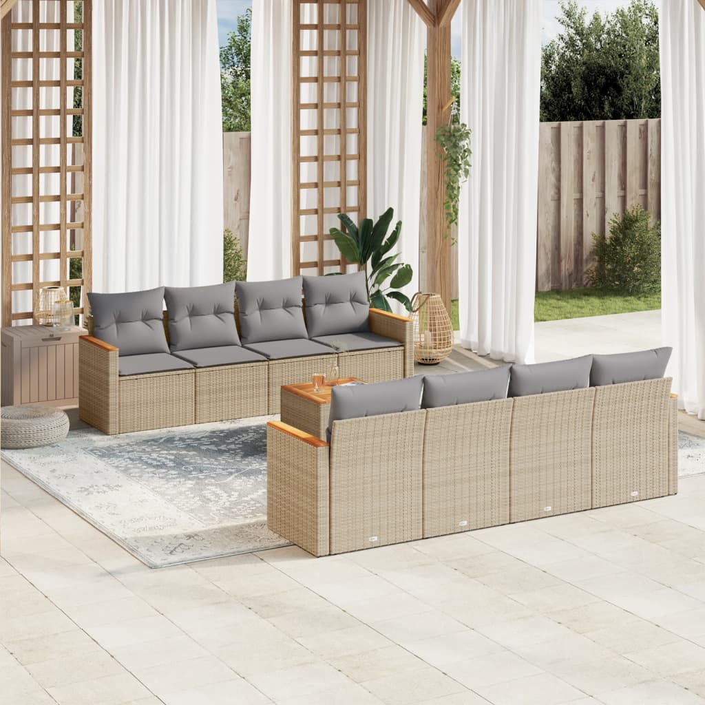 Salon de jardin avec coussins 9pcs mélange beige résine tressée