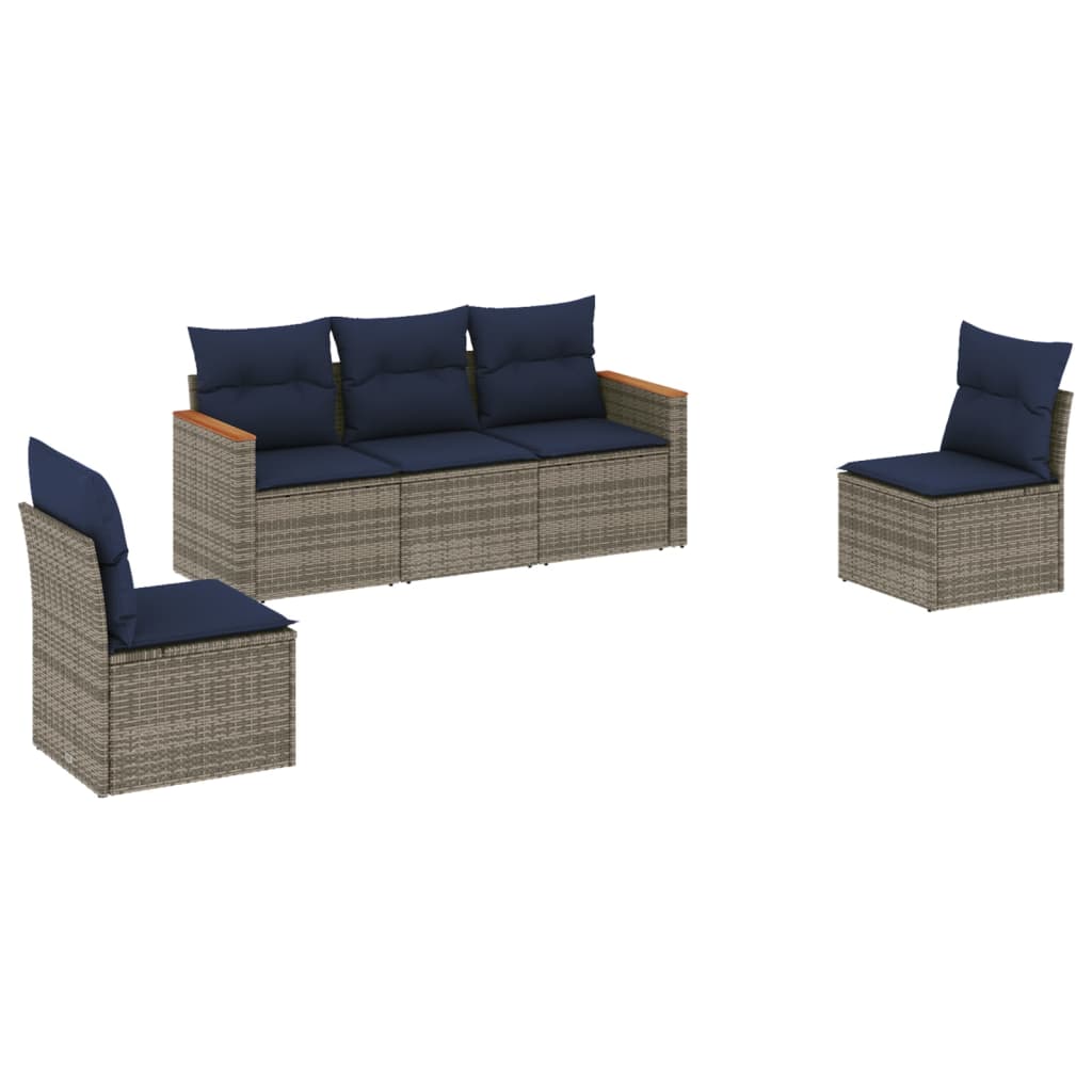 Ensemble de canapé de jardin 5 pcs avec coussins gris résine tressée