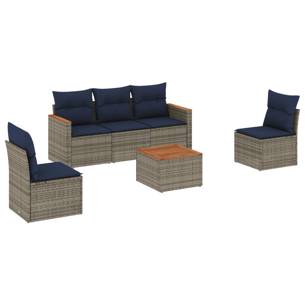 Ensemble de canapé de jardin 6 pcs avec coussins gris résine tressée