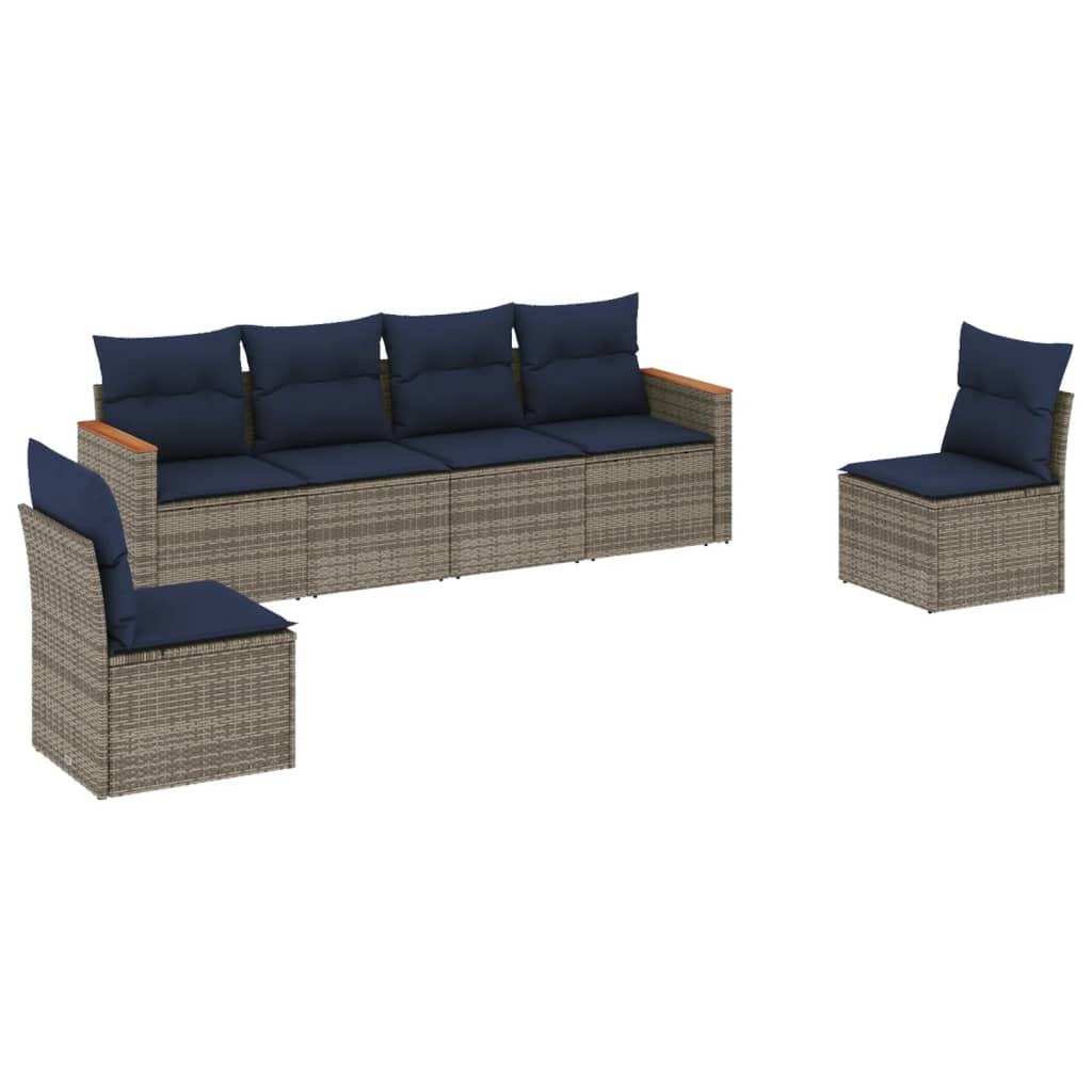 Ensemble de canapé de jardin 6 pcs avec coussins gris résine tressée