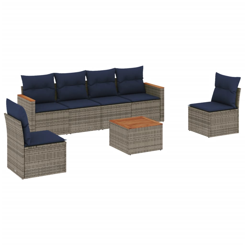 Ensemble de canapé de jardin 7 pcs avec coussins gris résine tressée