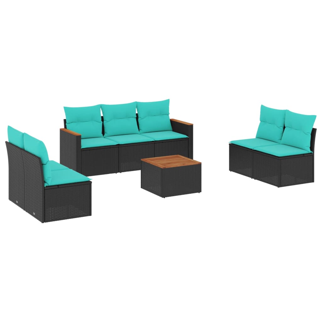 Ensemble de canapé de jardin 8 pcs avec coussins noir résine tressée