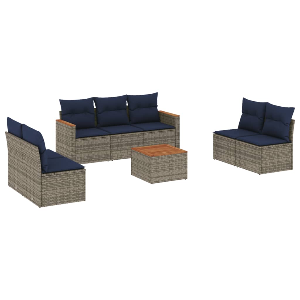 Ensemble de canapé de jardin 8 pcs avec coussins gris résine tressée